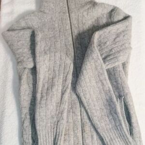 Vtg 90's Carole Little women's mock neck full zip sweater sz M light gray